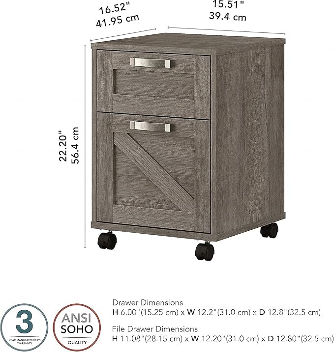Bush Furniture Knoxville 2 Drawer Mobile File Cabinet, Rolling Document Storage for Home Office, Restored Gray - LeafyLoom