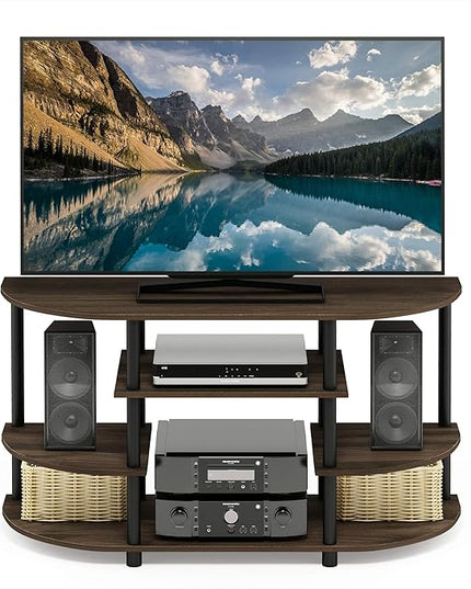 Furinno JAYA Simple Design Corner TV Stand, Columbia Walnut/Black - LeafyLoom