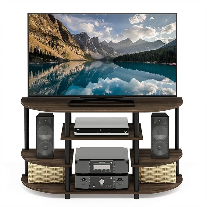 Furinno JAYA Simple Design Corner TV Stand, Columbia Walnut/Black - LeafyLoom