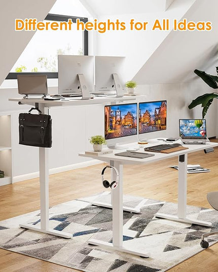 STARY Electric Adjustable Height Sit Stand Home Office Desk with Splice Board, 48x24, White Desktop/White Frame - LeafyLoom