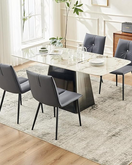 YOUTASTE Dining Chairs Set of 2 Mid Century Modern Upholstered Leather Kitchen Chairs Soft Padded Side Chairs with Metal Legs for Living Room Bedroom, Blueberry Purple - LeafyLoom