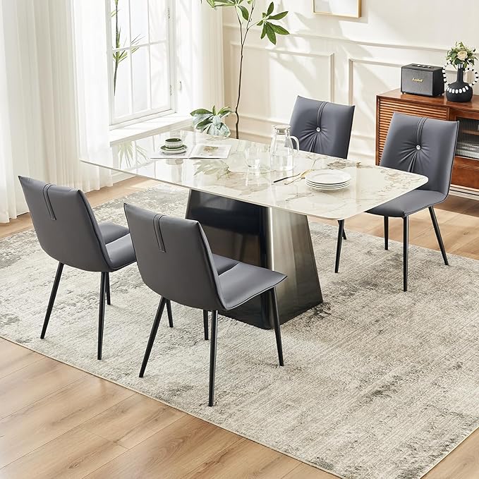 YOUTASTE Dining Chairs Set of 2 Mid Century Modern Upholstered Leather Kitchen Chairs Soft Padded Side Chairs with Metal Legs for Living Room Bedroom, Blueberry Purple - LeafyLoom