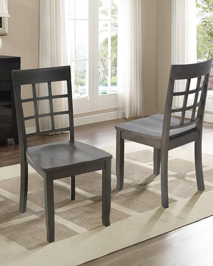 COLAMY Wooden Dining Chairs Set of 2, Nine-Square High Back Kitchen Side Chair, Farmhouse Dining Chairs for Kitchen and Dining Room, Dark Grey - LeafyLoom