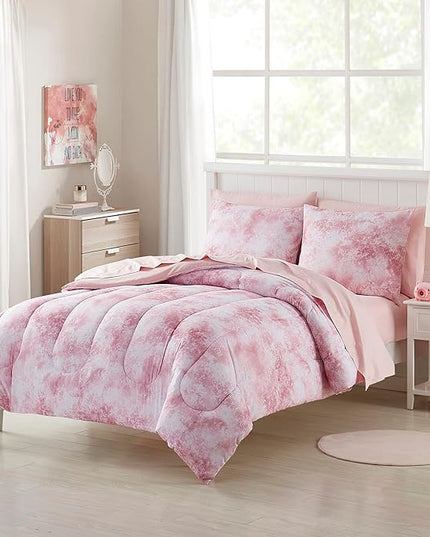 Kids Bedding Set Bed in a Bag for Boys and Girls Toddlers Printed Sheet Set and Comforter, Full, Waterbury Marble (Pack of 4) - LeafyLoom