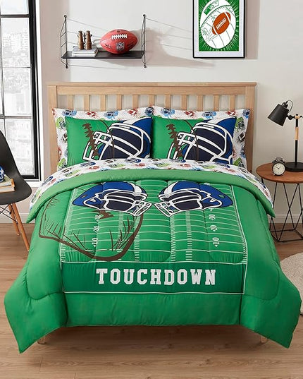 Kids Bedding Set Bed in a Bag for Boys and Girls Toddlers Printed Sheet Set and Comforter, Full, Football - LeafyLoom