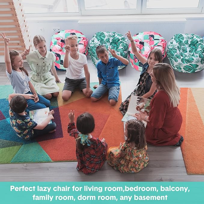 2 Pcs Bean Bag Chair for Kids 24" Empty Bean Bag with Carrying Handle Removable Washable Canvas Storage Bean Bag for Organizing Toy Room Decor(Tropical) - LeafyLoom