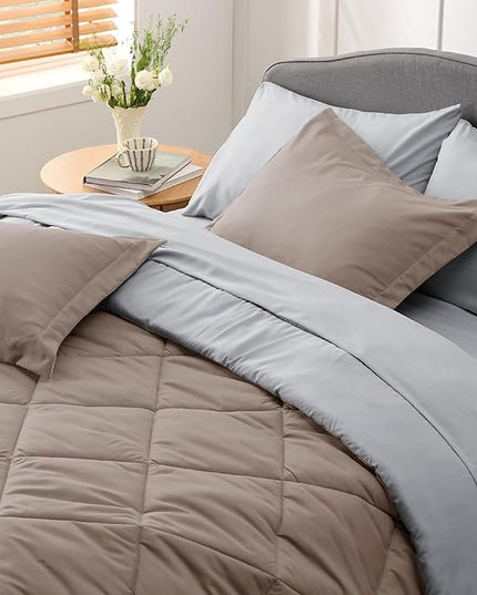 Bedsure Taupe California King Size Comforter Set - 7 Pieces Reversible California King Bed in a Bag King Bed Set with Comforters, Sheets, Pillowcases & Shams, California King Bedding Sets - LeafyLoom