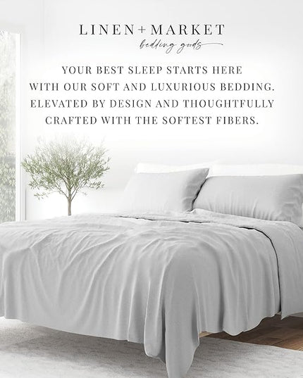 Linen Market Bed Sheets for King Size Bed (Light Gray) - Sleep Better Than Ever with These Soft and Cooling King Sheets - Deep Pocket Fits 16" Thick Beds - 4 Piece King Sheet Set - LeafyLoom