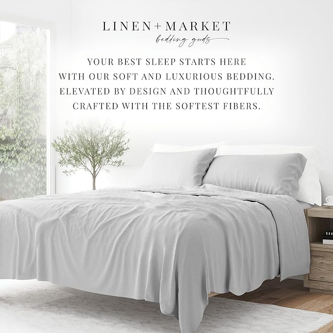Linen Market Bed Sheets for King Size Bed (Light Gray) - Sleep Better Than Ever with These Soft and Cooling King Sheets - Deep Pocket Fits 16" Thick Beds - 4 Piece King Sheet Set - LeafyLoom