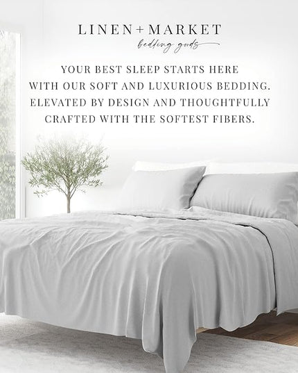 Linen Market Bed Sheets for Cal King Size Bed (Light Gray) - Sleep Better Than Ever with These Soft and Cooling California King Sheets - Deep Pocket Fits 16" Thick Beds - 4 Piece Cal King Sheet Set - LeafyLoom