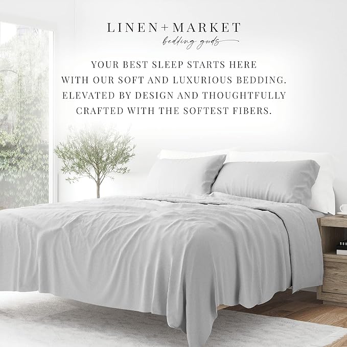 Linen Market Bed Sheets for Cal King Size Bed (Light Gray) - Sleep Better Than Ever with These Soft and Cooling California King Sheets - Deep Pocket Fits 16" Thick Beds - 4 Piece Cal King Sheet Set - LeafyLoom