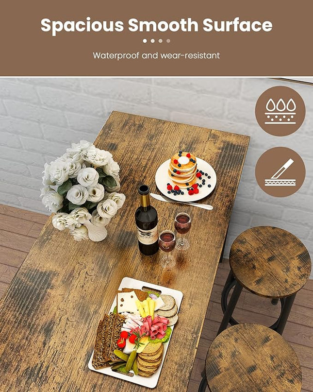 Recaceik 3 Piece Pub Dining Set, Modern bar Table and Stools for 2 Kitchen Counter Height Wood Top Bistro Easy Assemble for Breakfast Nook Living Room Small Space Restaurant, Rustic Brown 47" - LeafyLoom