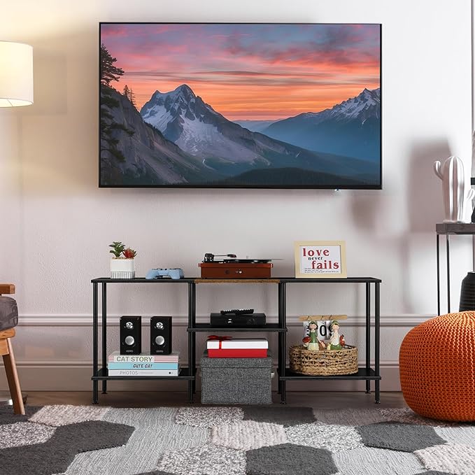 50 Inch TV Stands for Living Room Black Entertainment Center with Storage for 50 43 40 32 Inch TV Console Table for Bedroom Office - LeafyLoom