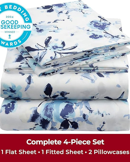 Mellanni Queen Sheets Set - 4 PC Iconic Collection Bedding Sheets & Pillowcases - Hotel Luxury, Extra Soft, Cooling Bed Sheets - Deep Pocket up to 16 inch (Queen, Madison Blue) - LeafyLoom