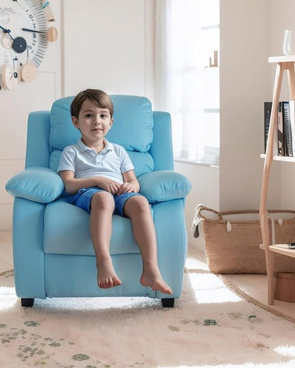 JC Home MACARON Kids Chair Leather Recliner Sofa Toddler Youth Children Child Ages 3-7, Small, Babyblue - LeafyLoom