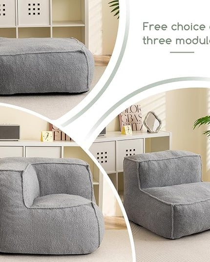 HIGOGOGO Modular Sectional Bean Bag Sofa Chair, Bean Bag Couch with Foam Chunk Filling, Removable & Washable Sherpa Cover, Floor Sofa for Family Living Room Bedroom, Type I - LeafyLoom