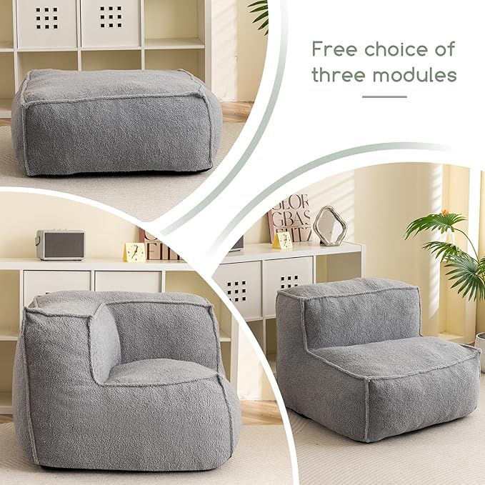 HIGOGOGO Modular Sectional Bean Bag Sofa Chair, Bean Bag Couch with Foam Chunk Filling, Removable & Washable Sherpa Cover, Floor Sofa for Family Living Room Bedroom, Type I - LeafyLoom