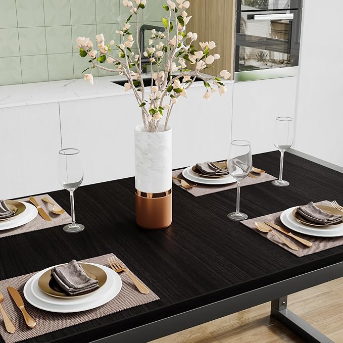 SHA CERLIN 3-Piece Dining Table Set with 2 Benches, Rustic Kitchen Table Set for 4-6, Space-Saving Dinette, Sturdy Structure, Easy Assemble, Black/Grey - LeafyLoom