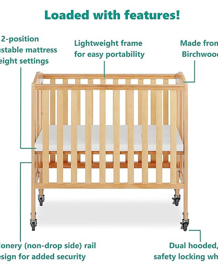 3-in-1 Folding Portable Crib and 3” Extra Firm Fiber Crib Mattress Bundle, Natural and Greenguard Gold Certified - LeafyLoom