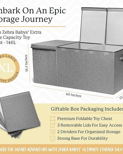 Kids Toy Chest for Boys & Girls - Stylish Versatile Stuffed Animal Holder & Toddlers Toy Organizer Makes Play Room Organization Easy - Made with Strong PP Board - Gray bin with Cationic Fabric - LeafyLoom
