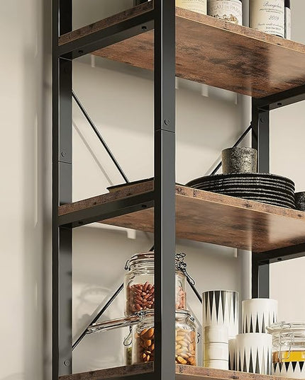 IRONCK Bookshelf 6-Tier Ladder Shelf 110lbs/shelf Display Shelf Vintage Industrial Style Bookcase for Home Office, Living Room - LeafyLoom