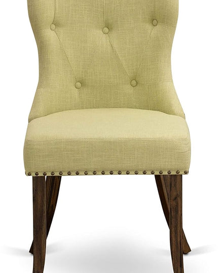 East West Furniture SIP7T37 Sion Modern Parson Dining Button Tufted Nailhead Trim Limelight Linen Fabric Upholstered Chairs, Set of 2, Jacobean - LeafyLoom