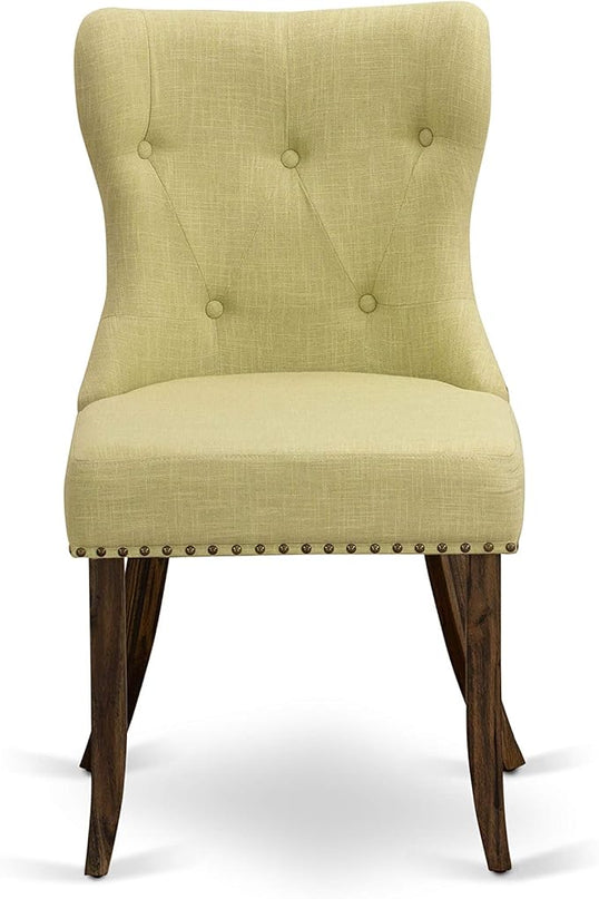 East West Furniture SIP7T37 Sion Modern Parson Dining Button Tufted Nailhead Trim Limelight Linen Fabric Upholstered Chairs, Set of 2, Jacobean - LeafyLoom