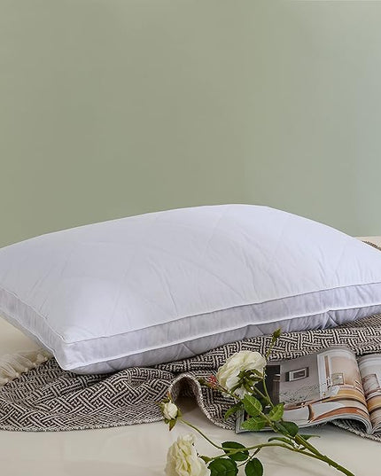 Three Geese Pack of 1 White Goose Feather Bed Pillows Queen/Standard Size- Soft 600 Thread Count 100% Cotton, Medium Firm,Soft Support Surround Fill Polyester,White Solid - LeafyLoom