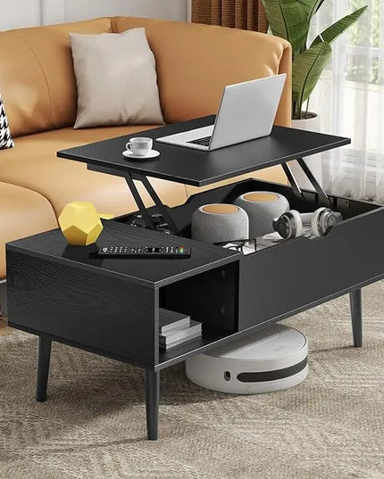 Coffee Table, Lift Top Coffee Tables for Living Room, Small Modern Wooden Center Tables with Storage Shelf and Hidden Compartment - LeafyLoom