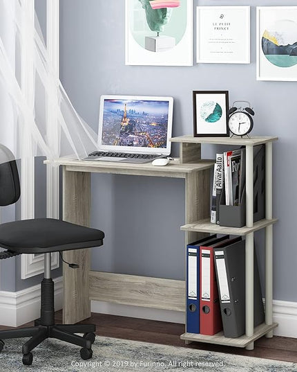 Furinno Efficient Home Laptop Notebook Computer Desk with Square Shelves, Sonoma Oak/White - LeafyLoom
