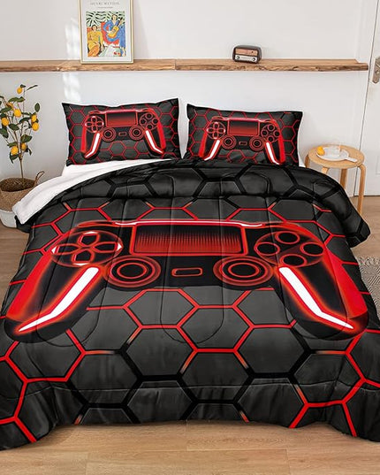 Boys Comforter Set,Gaming Bedding for Kids Teen,Game Console Comforter Set for Gamer Room Decor(comforter-Game42,Full) - LeafyLoom