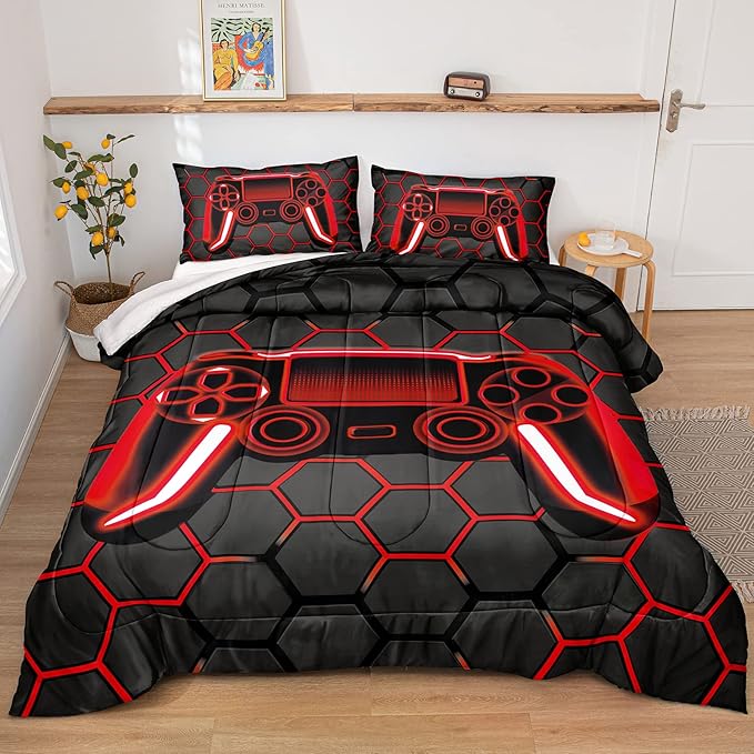 Boys Comforter Set,Gaming Bedding for Kids Teen,Game Console Comforter Set for Gamer Room Decor(comforter-Game42,Full) - LeafyLoom