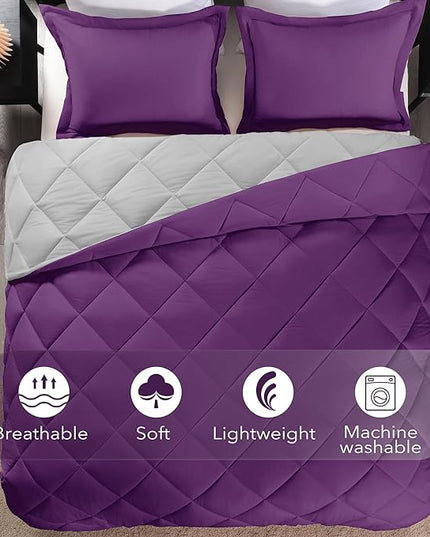 downluxe King Size Comforter Set - Purple and Grey King Comforter, Soft Bedding Sets for All Seasons -3 Pieces - 1 Comforter (104"x92") and 2 Pillow Shams(20"x36") - LeafyLoom