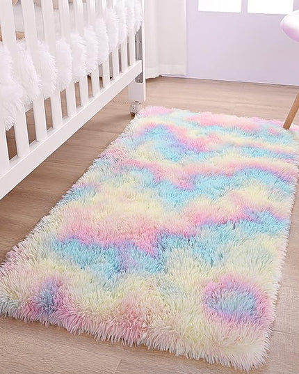 AROGAN Soft Rainbow Area Rugs for Girls Room 2x4 Feet, Fluffy Girls Bedroom Rugs, Princess Rug, Cute Colorful Carpet for Kids Teens Nursery Toddler, Pink - LeafyLoom