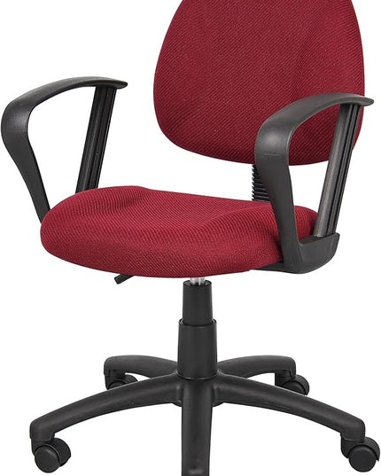 Boss Office Products Perfect Posture Delux Fabric Task Chair with Loop Arms in Burgundy - LeafyLoom