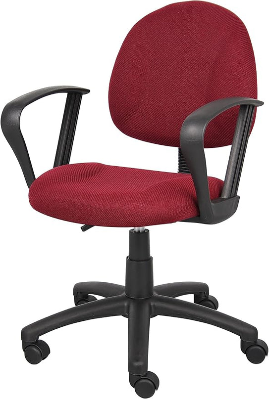 Boss Office Products Perfect Posture Delux Fabric Task Chair with Loop Arms in Burgundy - LeafyLoom