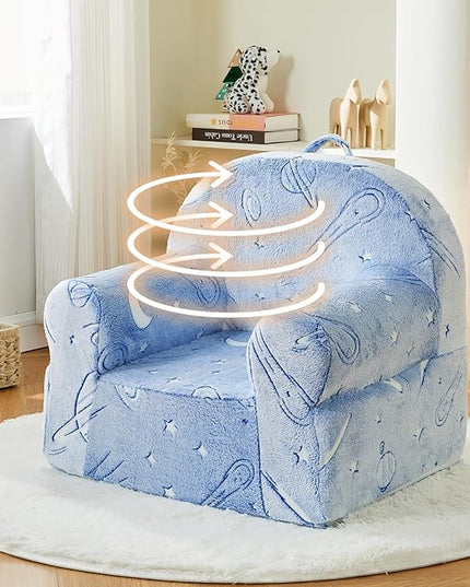 Toddler Chair Kids Plush Chair Sherpa Kids Chairs, Toddler Couch Bean Bag Chairs for Kids Gaming Chair for Kids Glow in The Dark,Starry Sky Blue - LeafyLoom
