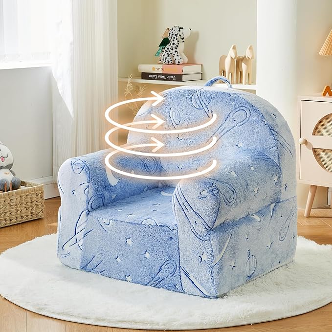 Toddler Chair Kids Plush Chair Sherpa Kids Chairs, Toddler Couch Bean Bag Chairs for Kids Gaming Chair for Kids Glow in The Dark,Starry Sky Blue - LeafyLoom