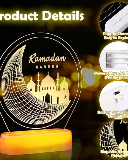 4 Pieces Ramadan Table Lights Eid Mubarak Decoration for Home Moon Star Castle LED Lights Ramadan Table Centerpiece Mubarak Gift for Muslims Islamic Holiday Eid Al Fitr Party Supplies - LeafyLoom