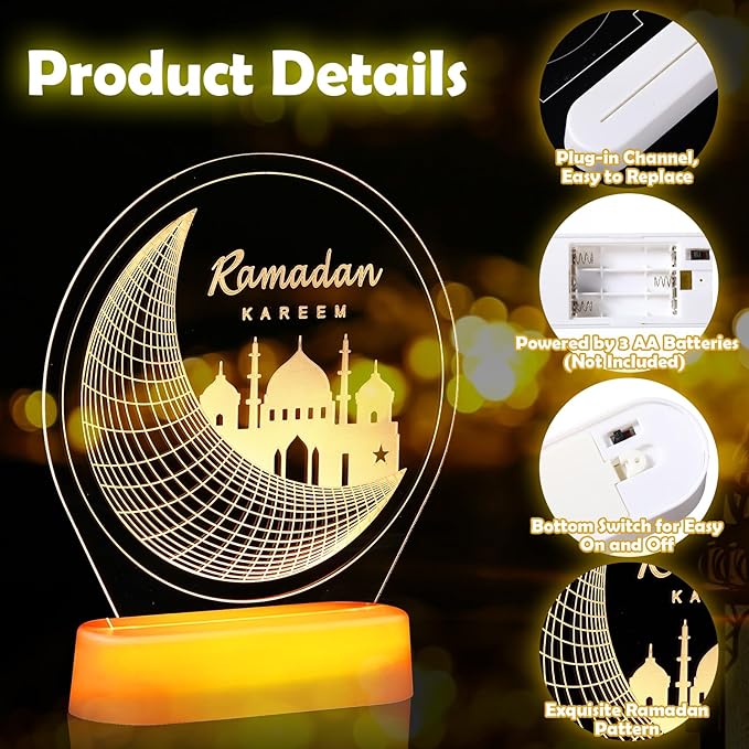 4 Pieces Ramadan Table Lights Eid Mubarak Decoration for Home Moon Star Castle LED Lights Ramadan Table Centerpiece Mubarak Gift for Muslims Islamic Holiday Eid Al Fitr Party Supplies - LeafyLoom