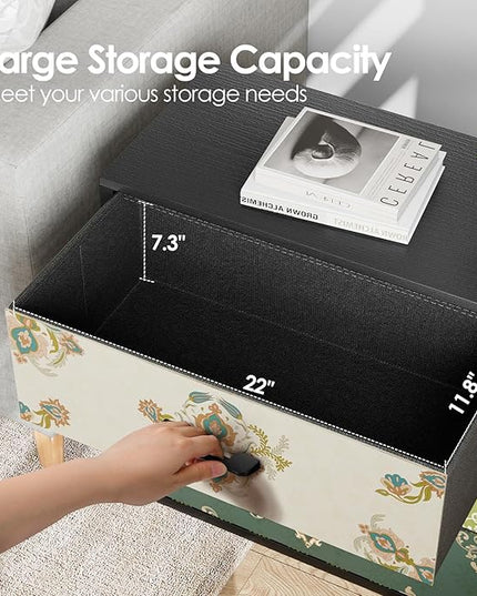 Nightstand, End Table, Bedside Table, Small Tall Boho Dresser for Bedroom with 3 Drawer, Chest of Drawers Fabric Dressers with Wood Top for Closet, Living Room, Retro Flower - LeafyLoom
