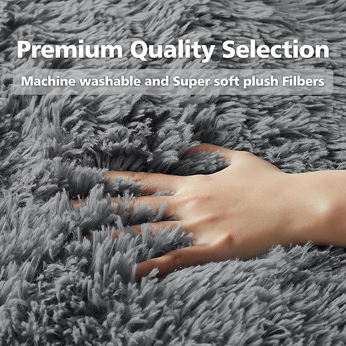Ophanie Machine Washable Upgrade 4x6 Rugs for Bedroom, Grey, Fluffy Shaggy Soft Area Rug, Gray Non-Slip Indoor Floor Carpet for Living Room, Kids Baby Boys Teen Dorm Home Decor Aesthetic, Nursery, Rug - LeafyLoom
