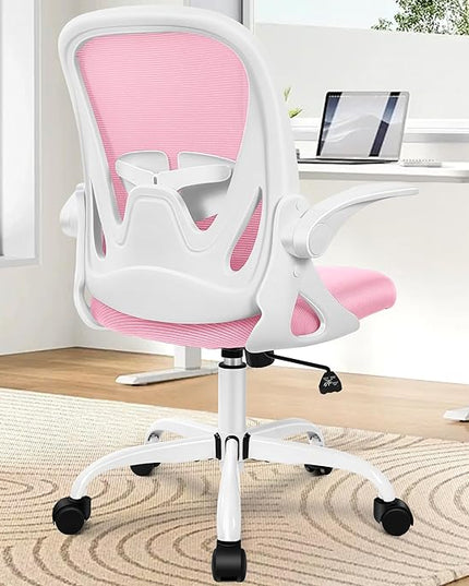 Primy Office Chair Ergonomic Desk Chair with Adjustable Lumbar Support and Height, Swivel Breathable Desk Mesh Computer Chair with Flip up Armrests for Conference Room (Pink) - LeafyLoom