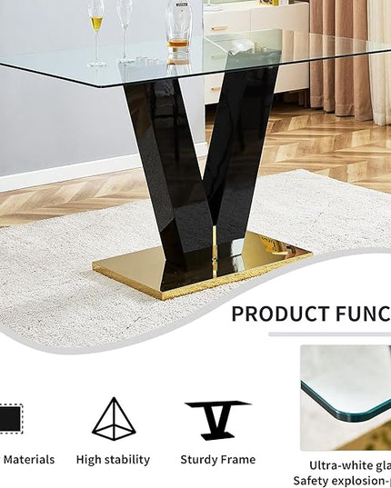 NicBex Large Modern Minimalist Rectangular Glass Dining Table for 6-8 with 0.4" Tempered Glass Tabletop and MDF Slab V-Shaped Bracket for Kitchen Dining Living Banquet Hall, Transparent - LeafyLoom
