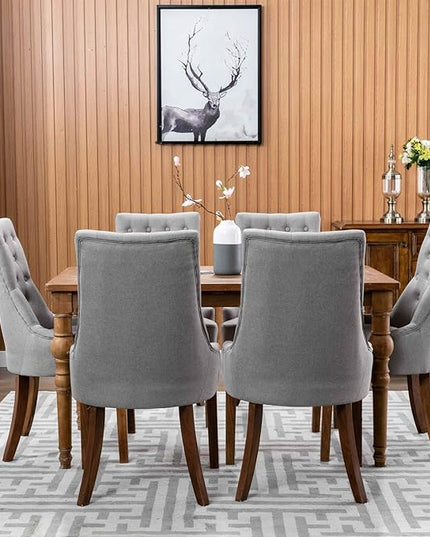 COLAMY Wingback Upholstered Dining Chairs Set of 4, Fabric Side Dining Room Chairs with Tufted Button, Living Room Chairs for Home Kitchen- Light Grey - LeafyLoom