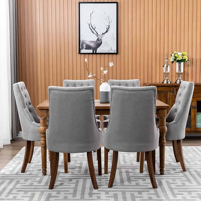 COLAMY Wingback Upholstered Dining Chairs Set of 4, Fabric Side Dining Room Chairs with Tufted Button, Living Room Chairs for Home Kitchen- Light Grey - LeafyLoom