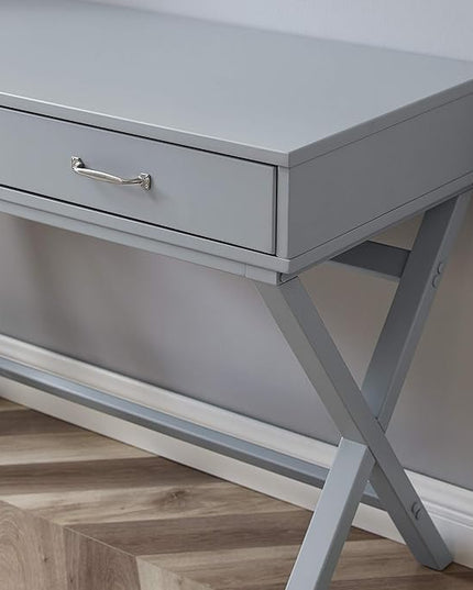Linon Grey Campaign Style Sawyer Desk - LeafyLoom