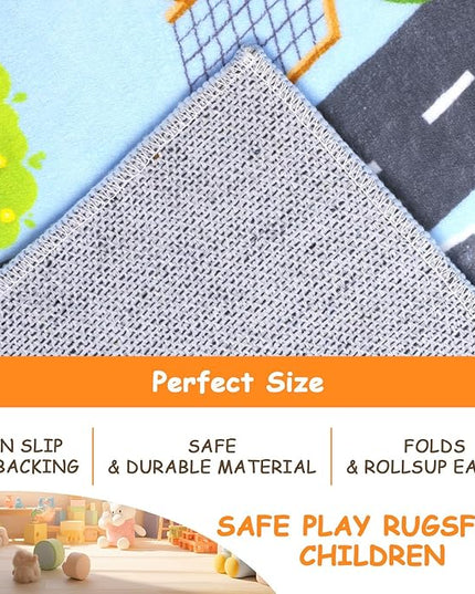 HEBE Kids Play Rug 4'x6' ABC Alphabet Numbers Shapes Educational Kid Area Rug Washable Baby Crawling Mat Non Slip Kid Play Mat Carpet for Girl Boy Bedroom Playroom - LeafyLoom