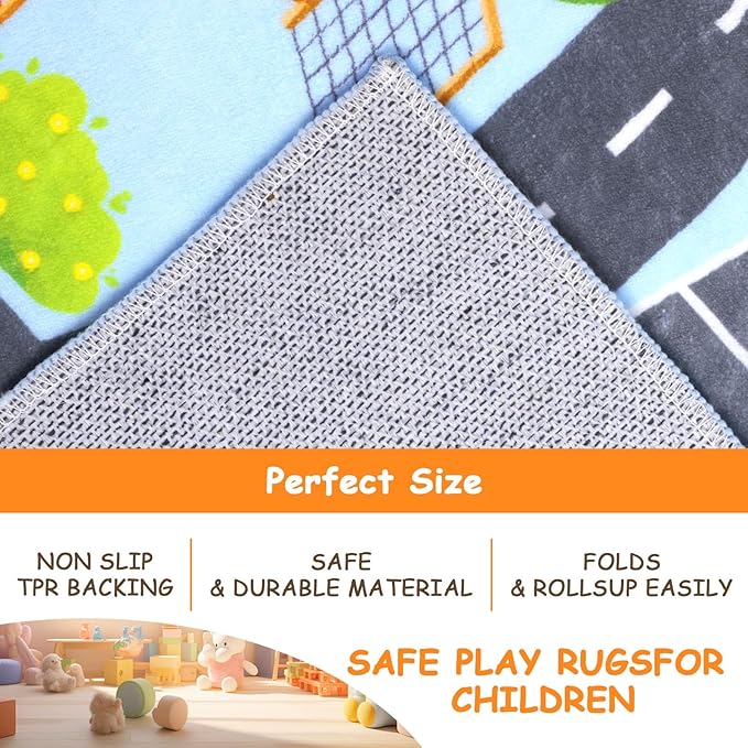 HEBE Kids Play Rug 4'x6' ABC Alphabet Numbers Shapes Educational Kid Area Rug Washable Baby Crawling Mat Non Slip Kid Play Mat Carpet for Girl Boy Bedroom Playroom - LeafyLoom