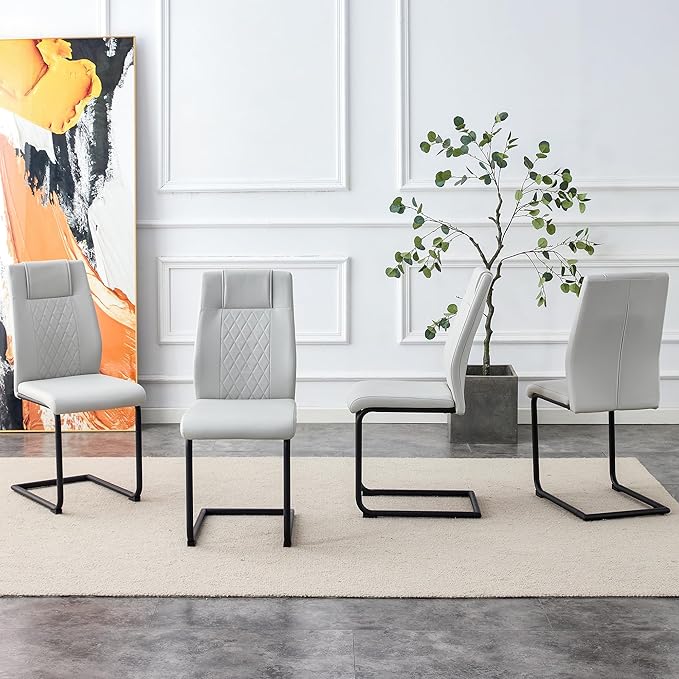 NicBex Dining Chairs Set of 4 Modern Faux Leather High Back Dining Room Kitchen Chairs with Black Metal Legs,Side Chairs for Dining Room, Kitchen,Living Room, and Restaurants,Light Gray - LeafyLoom